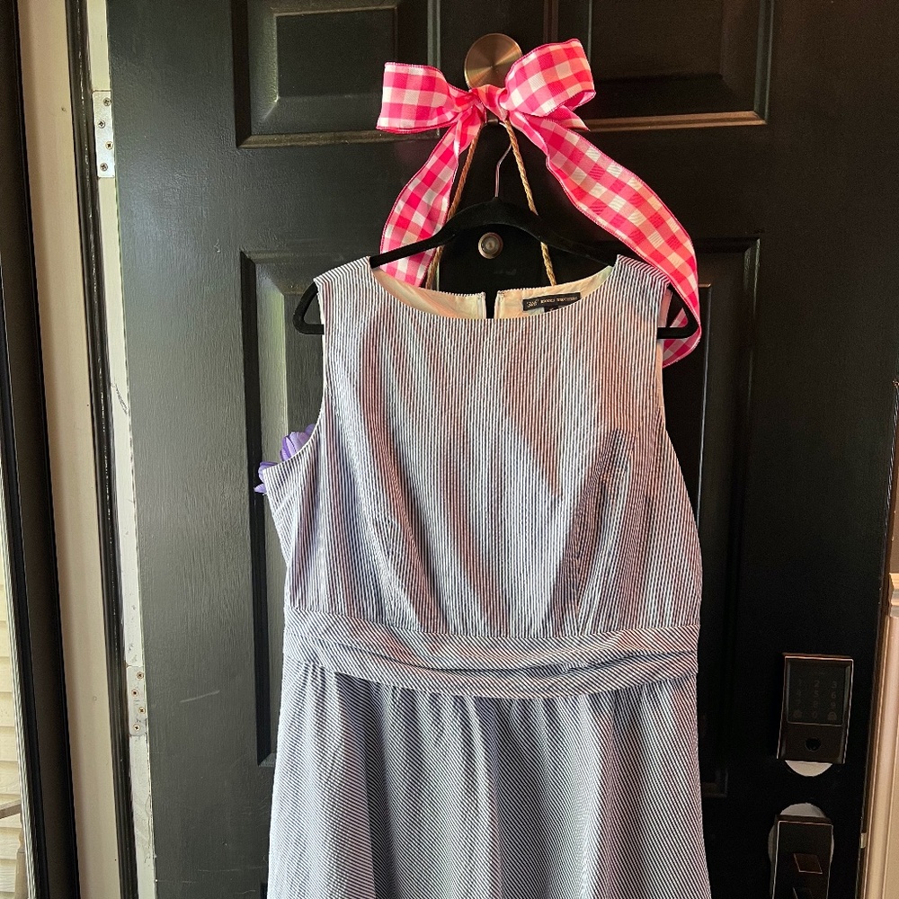 Brooks Brothers Seersucker A-Line Summer Dress Blue and White Stripe Size 16